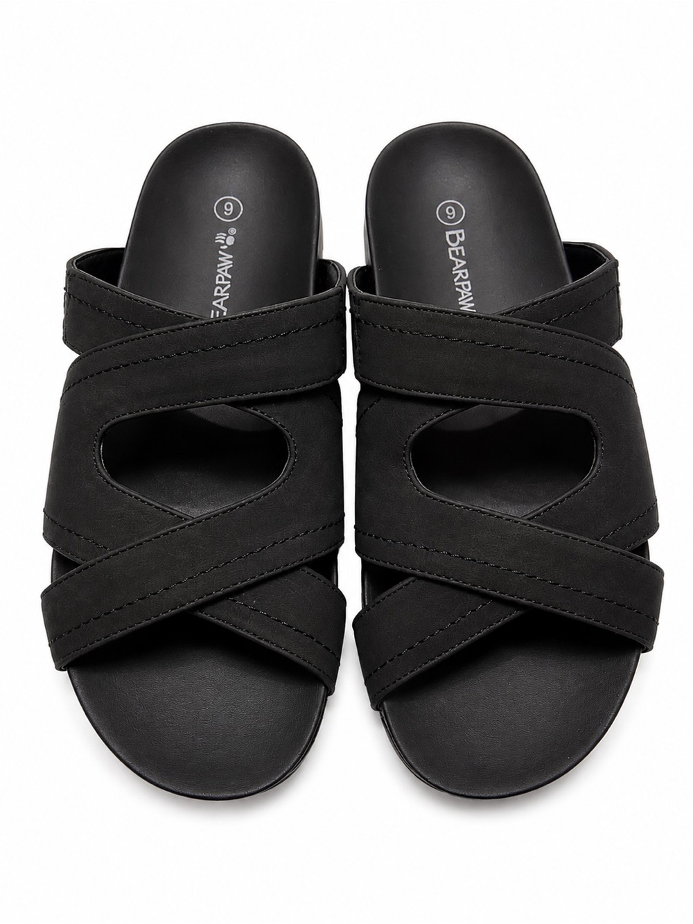 BEARPAW Women's Black Slide Sandals size 6 faux leather nwt